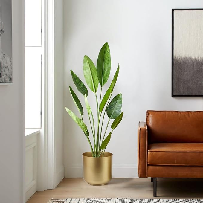 Large Gold Planters Metal Aloe Brass-Tone Plant Pots Indoor Decorative Flower Pots with Drain Holes