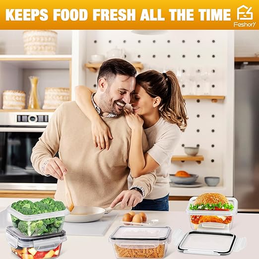 Airtight Food Storage Container Set, Fridge Pantry Organiser Ideal for Home & Kitchen Organisation - Meal Prep Containers & Lunch Box with 100% Leak Proof Lids