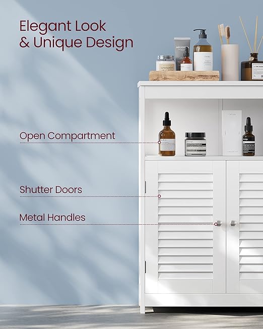 Bathroom Floor Cabinet, Bathroom Storage Cabinet, Freestanding, with Double Shutter Doors and Adjustable Shelf, for Bathroom, Living room, Entryway, Kitchen