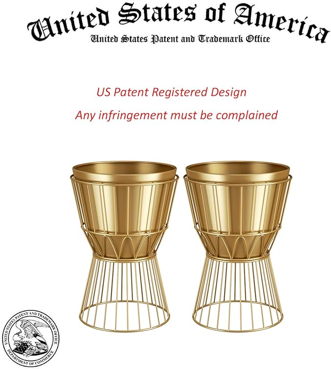 Planter with Stand Gold Metal Plant Pot with Stand - 12 Inch Unique Modern Flower Pots Indoor with Gold Plant Stand with Drainage, 2 Pack