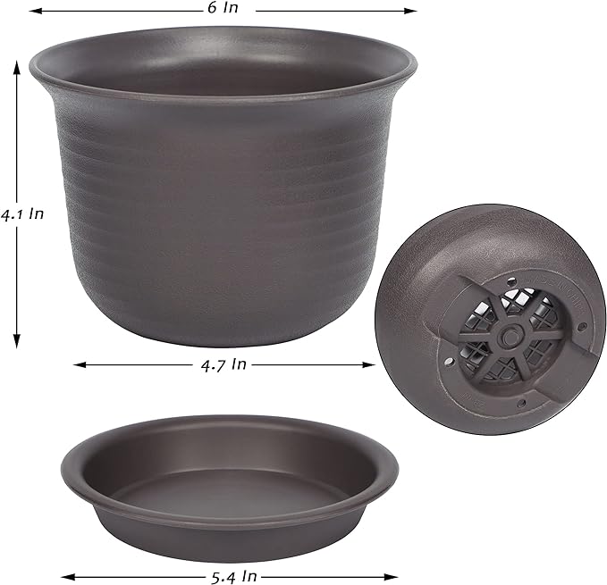 SAND MINE 15 Pack Plant Pots, 6 inches Plastic Pots for Plants, Plastic Planter, Flower Pot with Drainage Hole and Tray, Plants Not Included