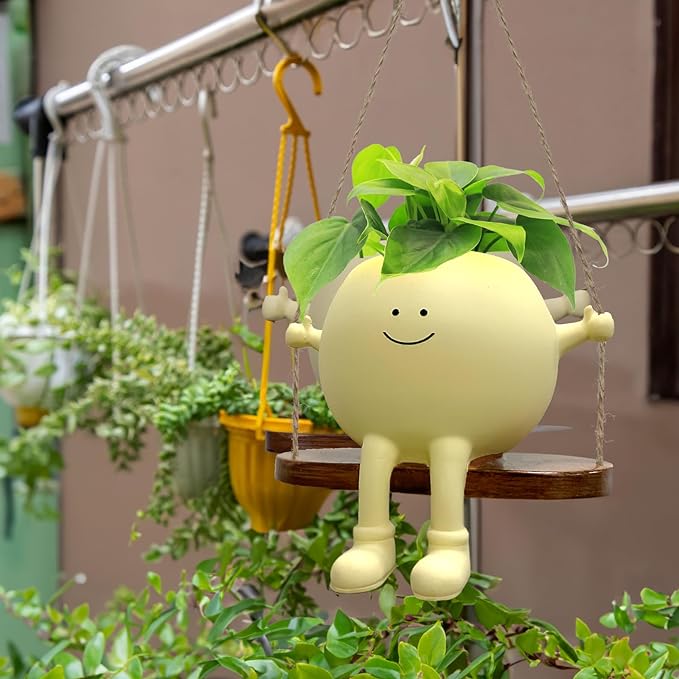 Face Plant Pot,Succulent Pots,Small Flower Pots,Gift Planter with Drainage Hole,Unique Cute Plastic Flower Pot with Face,Novelty Planter,Hanging Planters for Indoor and Outdoor (Smiles)