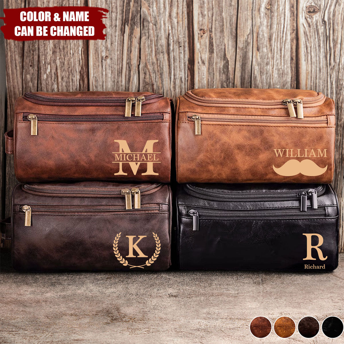 Vintage Monogram - Personalized Leather Toiletry Bag