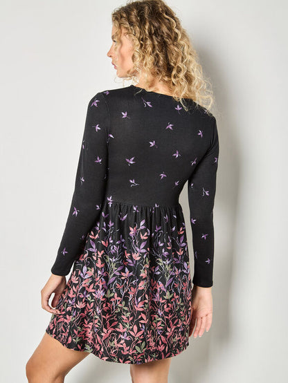 Floral Print Soft Knit Skater Mini Dress