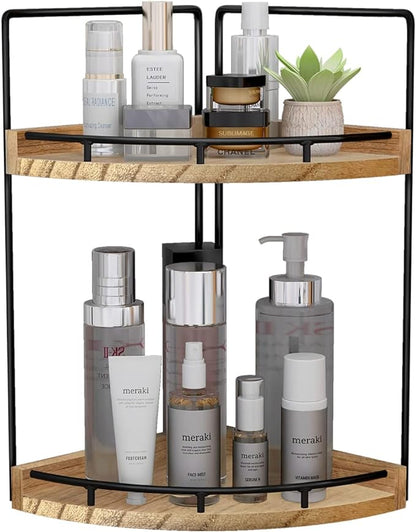 2-Tier Corner Bathroom Counter Organizer,Vanity Organizer,Counter Corner Shelf,Bathroom Storage and Organization,Skincare Organizers,Wood Countertop Organizer for Kitchen