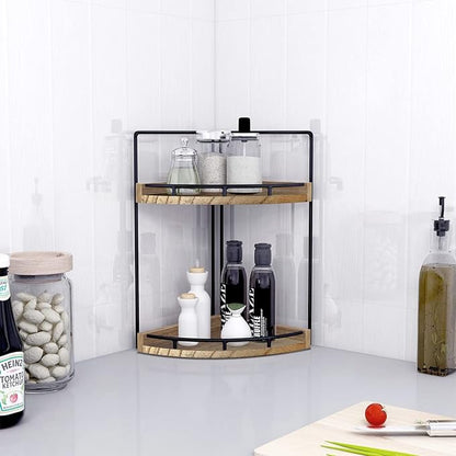 2-Tier Corner Bathroom Counter Organizer,Vanity Organizer,Counter Corner Shelf,Bathroom Storage and Organization,Skincare Organizers,Wood Countertop Organizer for Kitchen