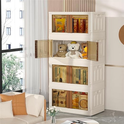 4 Pack Closet Organizers and Storage - 19 Gallon Collapsible Storage Bins with Door and Lids, Stackable storage containers for Clothing, Books, Bedding and Toys.