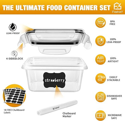 Airtight Food Storage Container Set, Fridge Pantry Organiser Ideal for Home & Kitchen Organisation - Meal Prep Containers & Lunch Box with 100% Leak Proof Lids