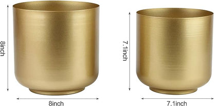 Large Gold Planters Metal Aloe Brass-Tone Plant Pots Indoor Decorative Flower Pots with Drain Holes