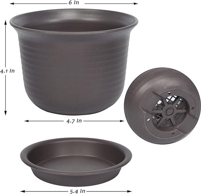 SAND MINE 15 Pack Plant Pots, 6 inches Plastic Pots for Plants, Plastic Planter, Flower Pot with Drainage Hole and Tray, Plants Not Included