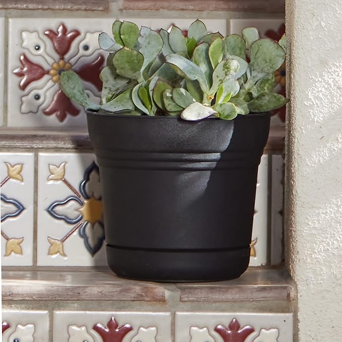 Round Planter with Saucer Durable Plastic Pot, Matte Finish, Removable Saucer, for Indoor & Outdoor Use, Gardening