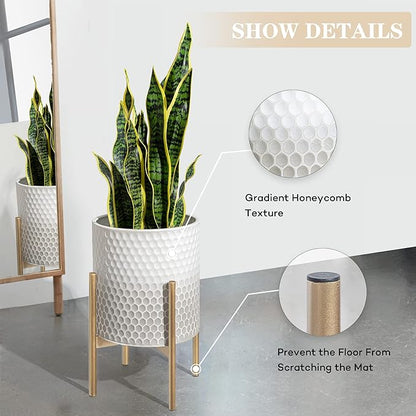 Mid Century Metal Planters, Modern Decorative Planters for Indoor Plants,8 & 10 inch Planter Pots with Plant Stand Suitable for Living Room, Bedroom, Kitchen, Garden, Balcony