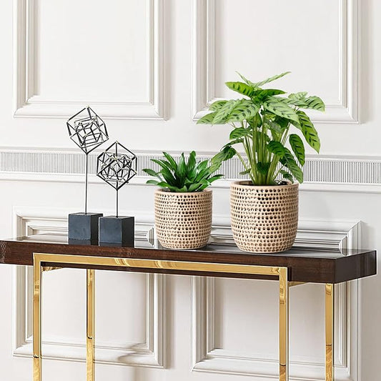 Gold Planters for Indoor Plants Flower, 2 Pack 6/5 Inch Ceramic Houseplant Pots with Drainage Hole, Stopper, Foam Pads Perfect for Home Decor, Holidays and Birthday Gifts