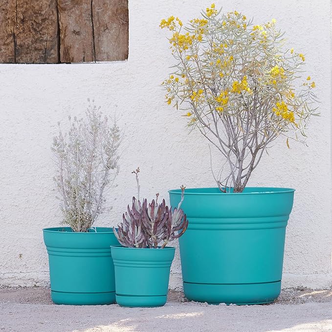 Round Planter with Saucer Durable Plastic Pot, Matte Finish, Removable Saucer, for Indoor & Outdoor Use, Gardening