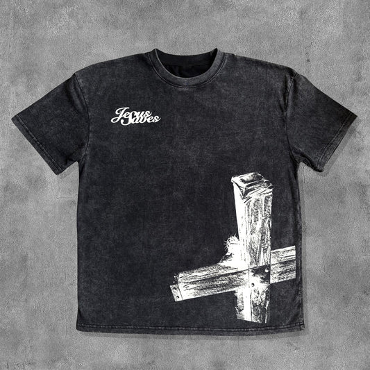 Cross Washed Distressed Short Sleeve T-Shirt